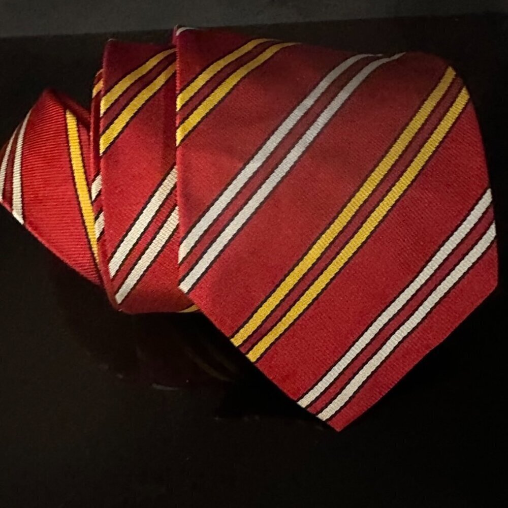 Etro Red Yellow White Silk Tie Diagonal Striped Stripes Luxury Business Formal